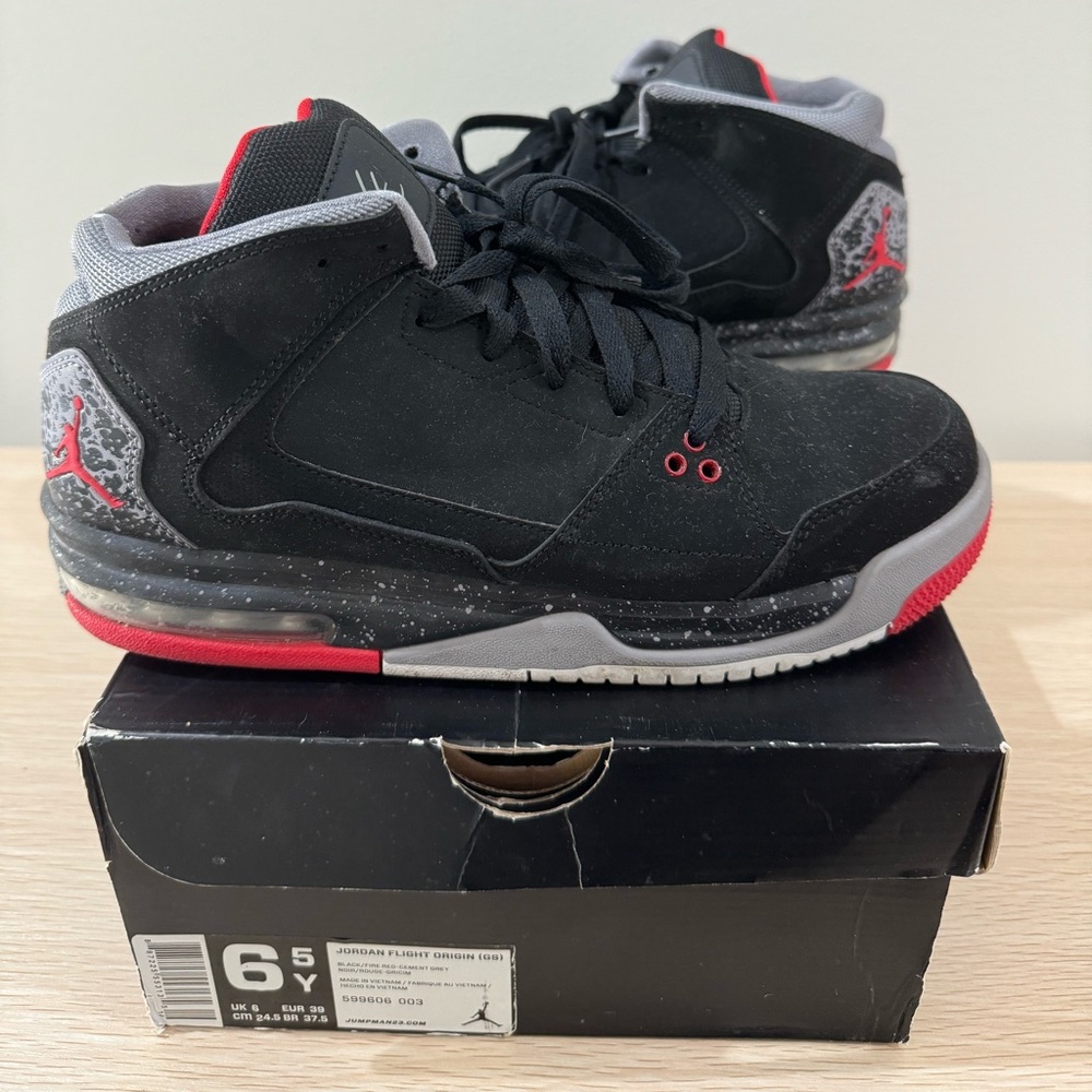 Jordan Black and Red Sneakers Mid-Top Athletic Design